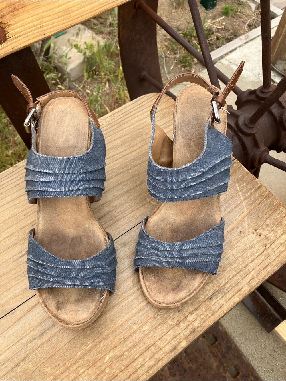 A2 Aerosoles “May Plush” Denim with Woven Wedge Heel Sandals